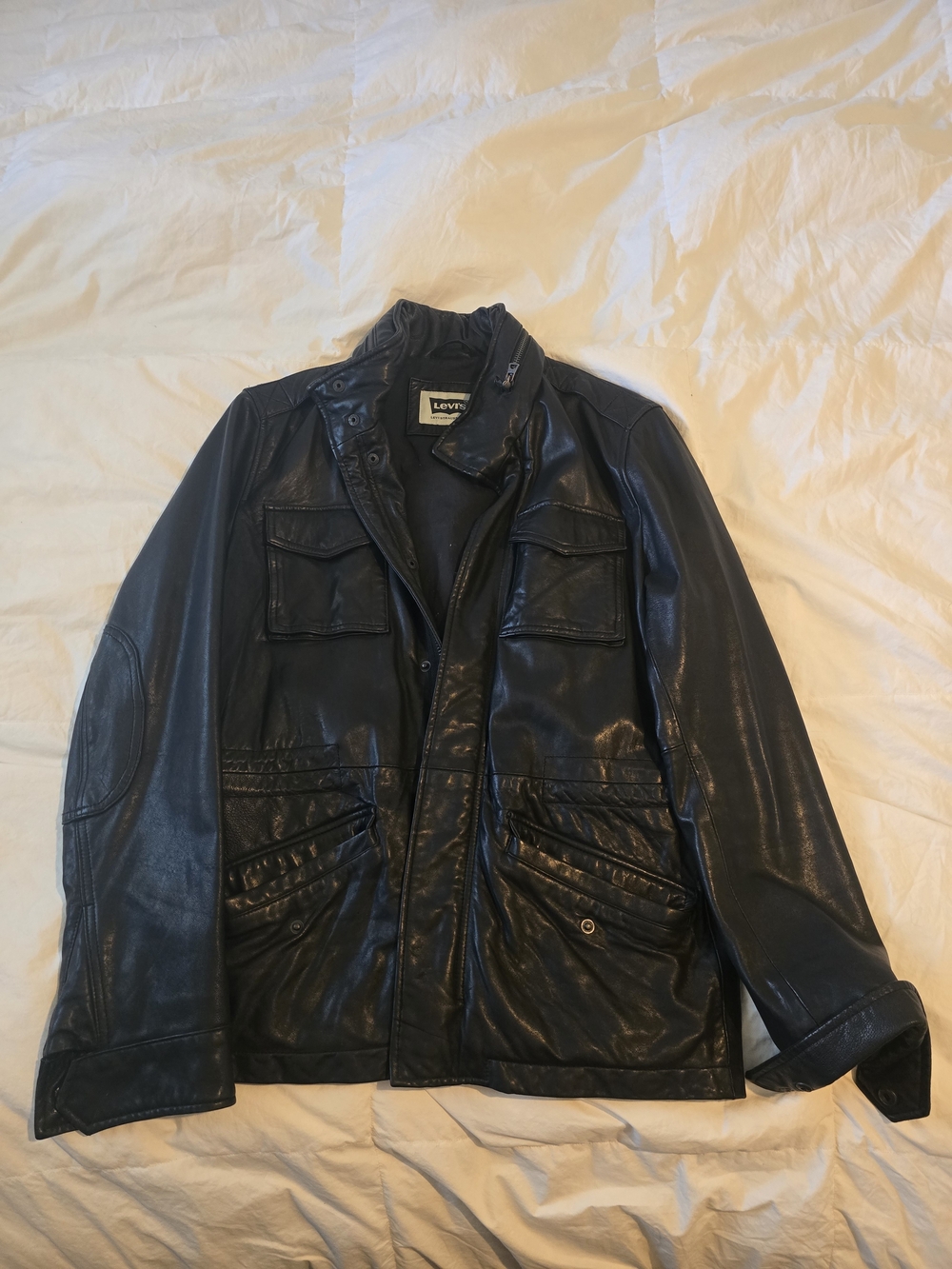 Levi's Men's Black Leather Military Field Jacket